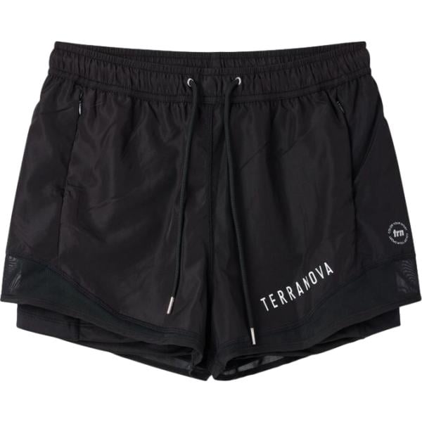 Pantaloncini sportivi da donna in nero pece con stampe con zip Terranova