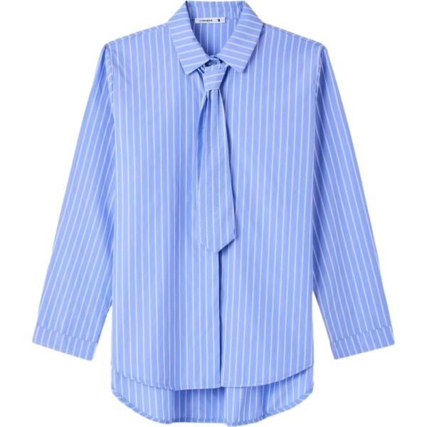 Camicia da donna in viola chiaro a righe collo a punta a maniche lunghe con bottoni Terranova
