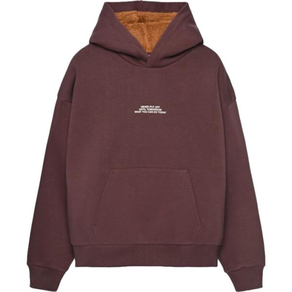 Felpa con cappuccio da donna in marrone scuro con stampe collo con cappuccio maxi a maniche lunghe con zip Terranova