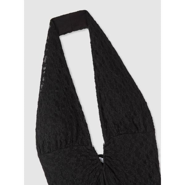 Vestito lungo da donna in nero pece con pizzo con scollo con spacco in viscosa Terranova