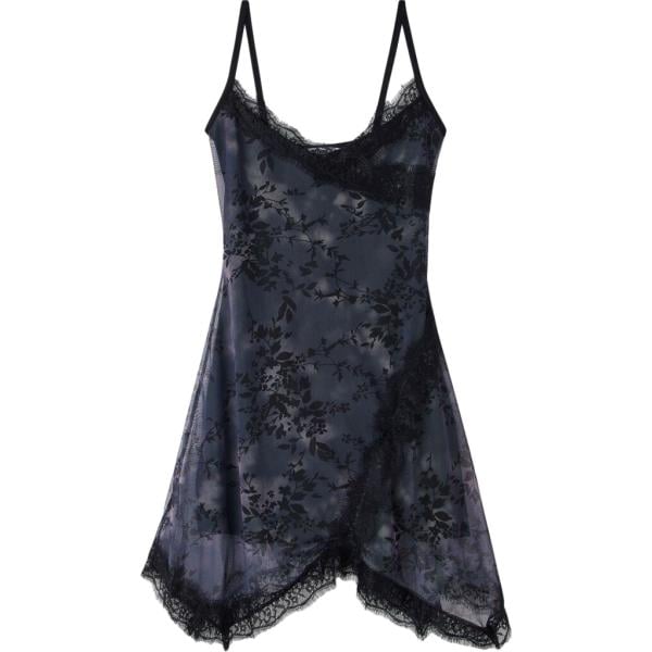 Vestito lungo da donna in nero pece con stampe con pizzo con spalline lungo in poliestere Terranova
