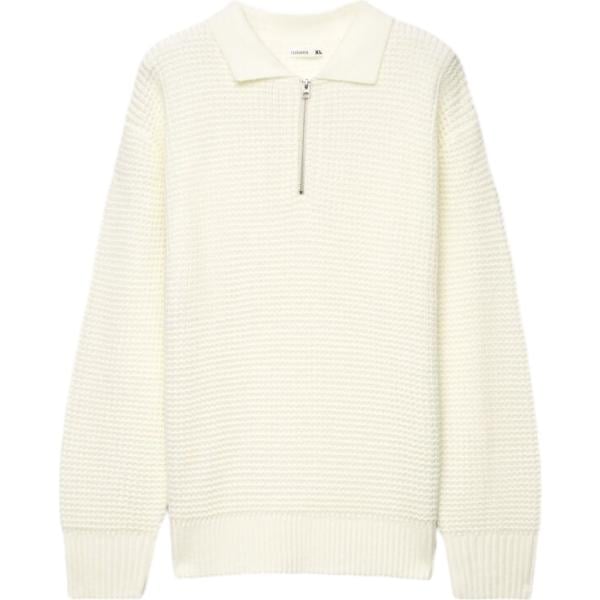 Polo da uomo in bianco neve collo a polo a maniche lunghe con zip Terranova