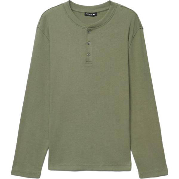 T-shirt da uomo in verde chiaro girocollo a maniche lunghe in cotone Terranova