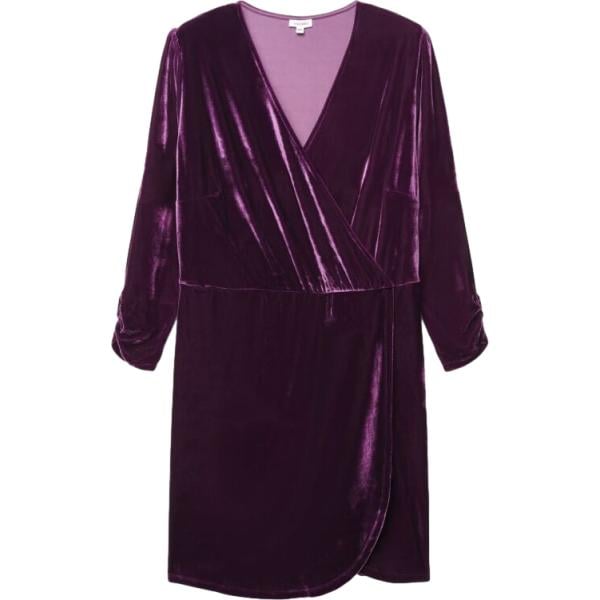 Vestito corto da donna in bordeaux curvy collo a v corto a maniche lunghe in poliestere Terranova