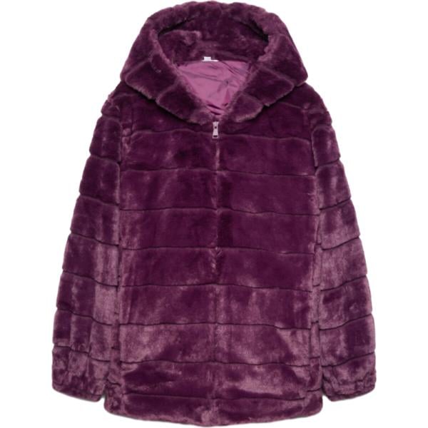 Giacca da donna in viola scuro collo con cappuccio corto a maniche lunghe con zip Terranova