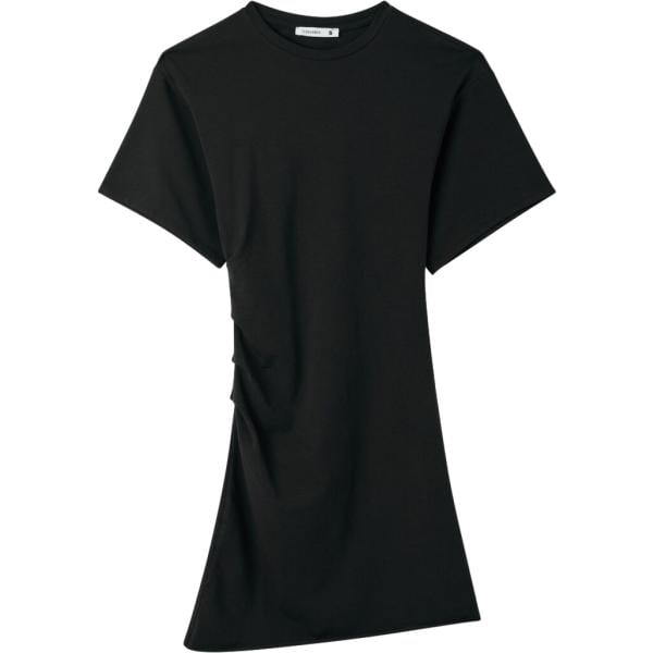 Vestito corto da donna in nero pece girocollo corto a maniche corte in cotone Terranova