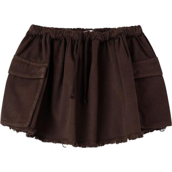 Minigonna da donna in marrone scuro con frange corto con coulisse in cotone Terranova