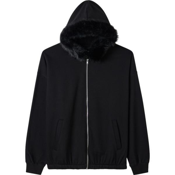 Felpa con cappuccio da uomo in nero pece collo con cappuccio a maniche lunghe con zip in cotone Terranova