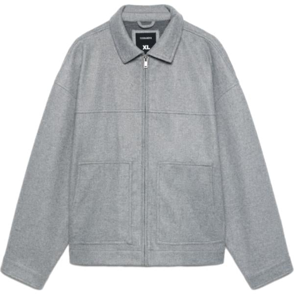 Cappotto da uomo boxy in grigio chiaro a maniche lunghe con zip Terranova