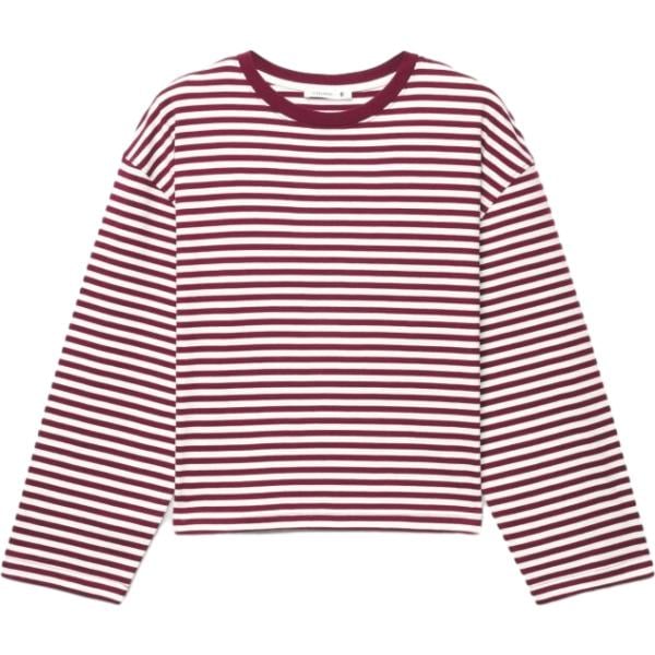 T-shirt da donna a righe con scollo a maniche lunghe in cotone Terranova