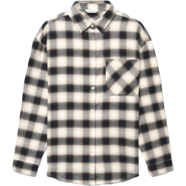 Camicia da donna a quadri collo classico a maniche lunghe con bottoni in cotone Terranova