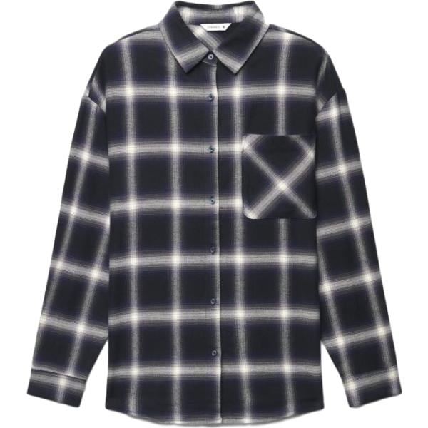 Camicia da donna in nero pece a quadri collo classico a maniche lunghe con bottoni in cotone Terranova