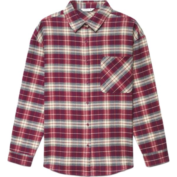 Camicia da donna in bordeaux a quadri collo classico a maniche lunghe con bottoni in cotone Terranova