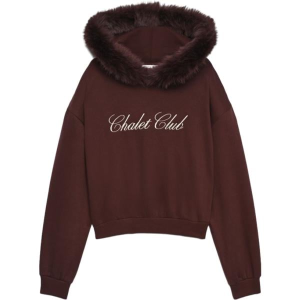 Felpa con cappuccio da donna in marrone scuro con stampe collo con cappuccio senza tasche a maniche lunghe con zip Terranova