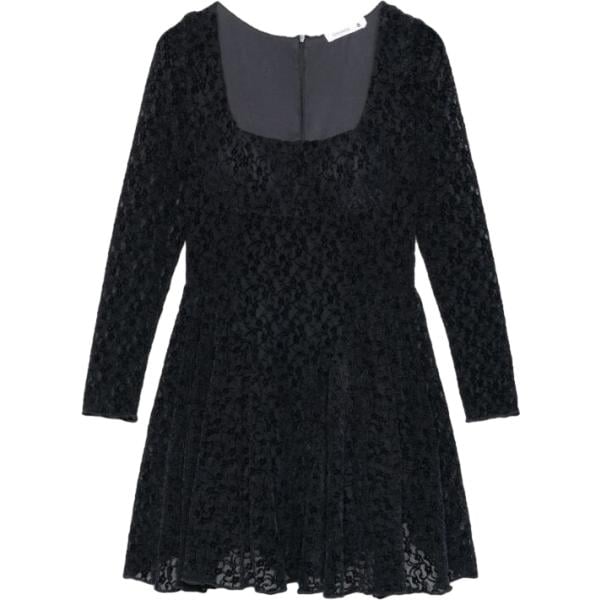 Vestito corto da donna in nero pece a fiori con pizzo con scollo corto con zip in poliestere Terranova Terranova