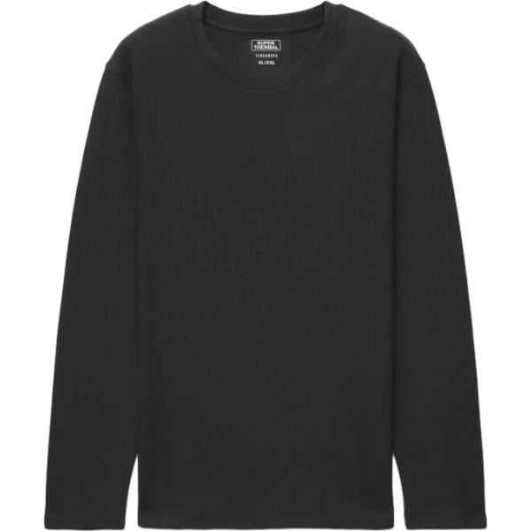 T-shirt da uomo in nero pece con scollo a maniche lunghe in poliestere Terranova