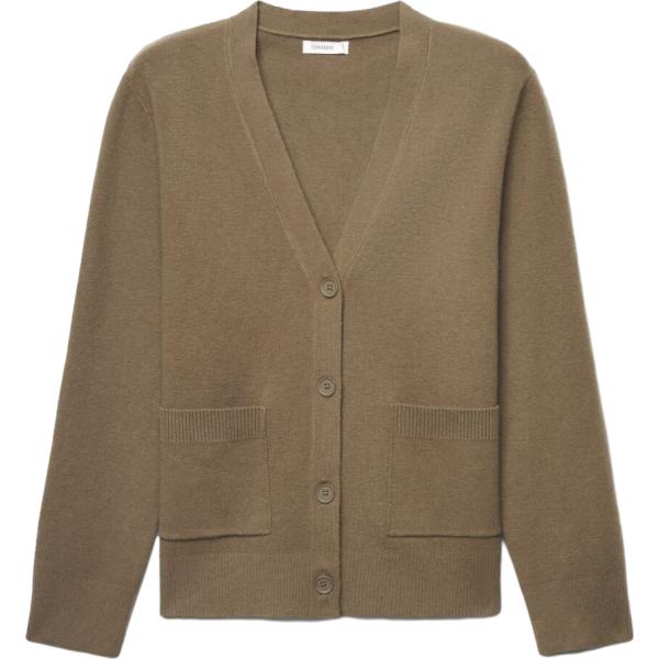 Cardigan da donna in marrone scuro lavorato a maglia collo a v a maniche lunghe con bottoni Terranova