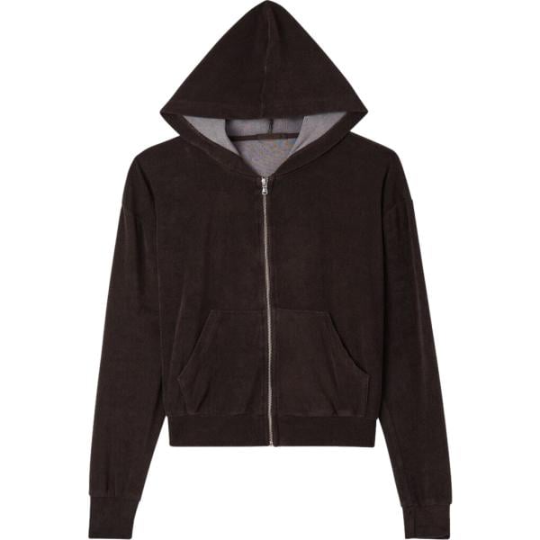 Felpa con cappuccio da donna in nero pece collo con cappuccio a maniche lunghe con zip in cotone Terranova