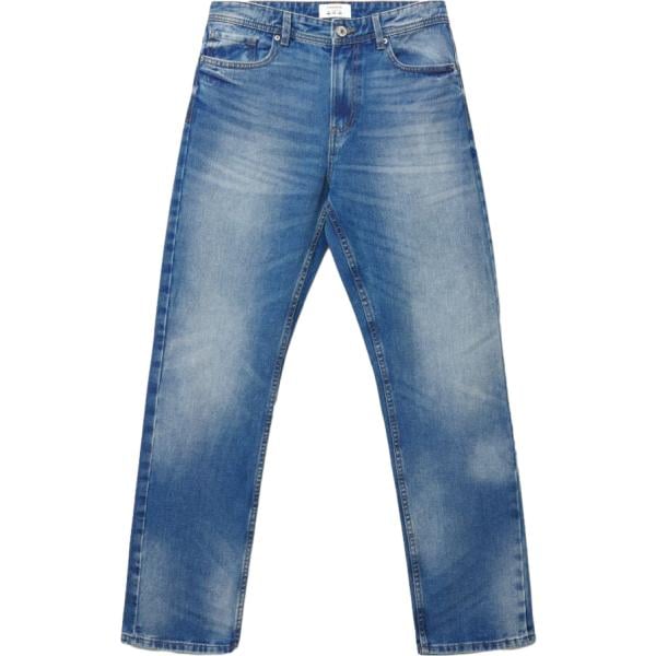 Jeans dritti da uomo in blu scuro lungo con zip in denim Terranova
