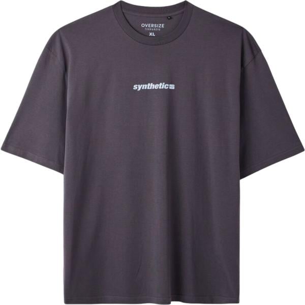 T-shirt da uomo oversize in grigio scuro con stampe girocollo maxi a maniche corte in cotone Terranova