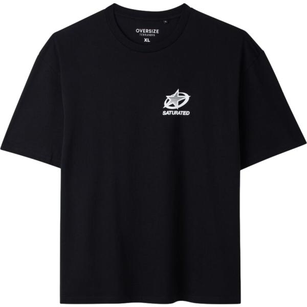 T-shirt da uomo in nero pece con stampe girocollo maxi a maniche corte in cotone Terranova