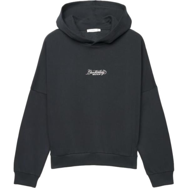 Felpa con cappuccio da donna in nero pece con stampe collo con cappuccio maxi a maniche lunghe con zip in cotone Terranova