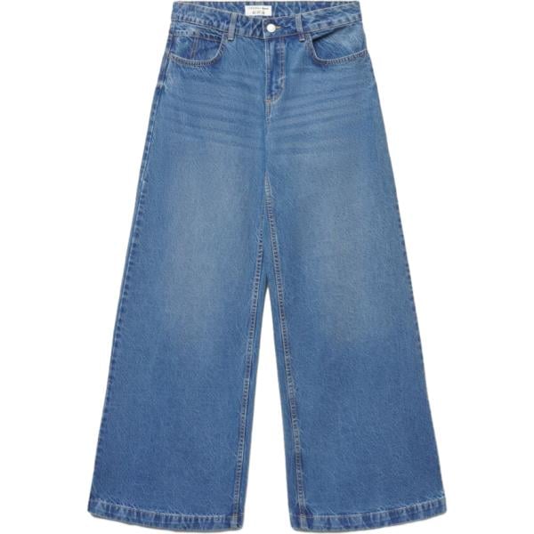 Jeans da donna in blu scuro con stampe lungo a vita bassa con zip in denim Terranova