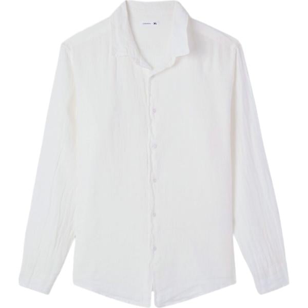 Camicia da uomo in bianco neve a maniche lunghe con bottoni in lino Terranova Terranova