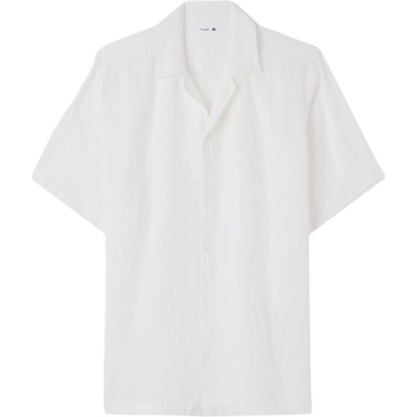 Camicia a maniche corte da uomo in bianco avorio a maniche corte con bottoni in lino Terranova