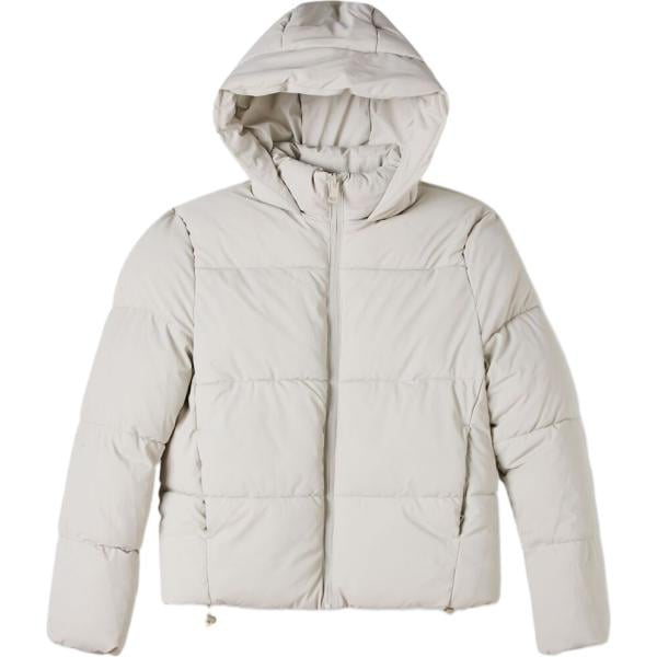 Piumino da donna in bianco avorio collo con cappuccio corto a maniche lunghe con zip Terranova