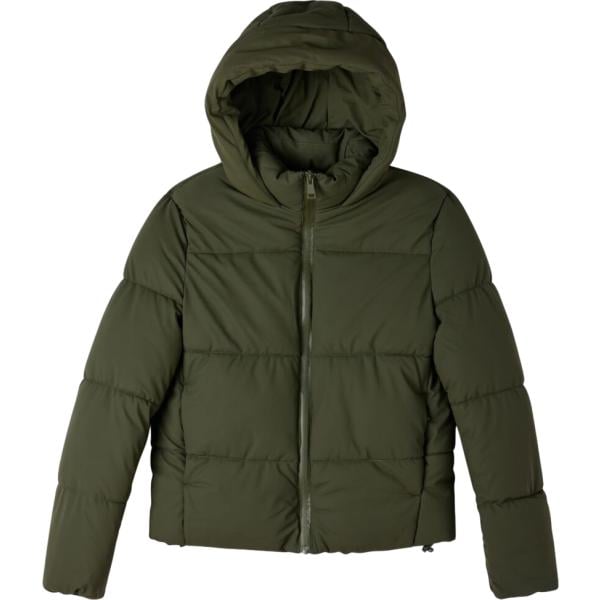 Piumino da donna in verde oliva collo con cappuccio corto a maniche lunghe con zip Terranova