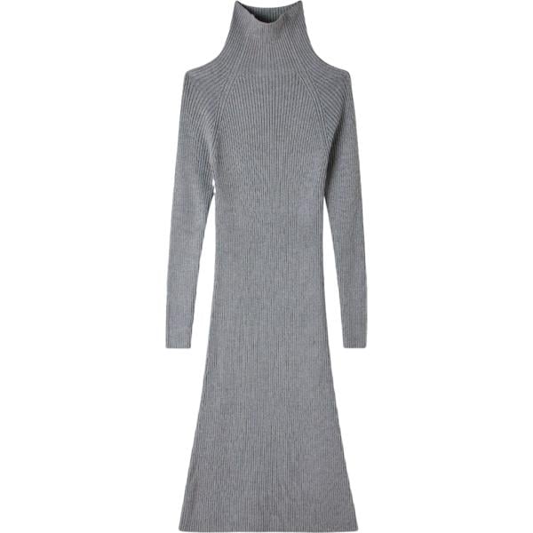 Vestito longuette/midi da donna in grigio scuro lavorato a maglia collo a dolcevita a maniche lunghe in viscosa Terranova