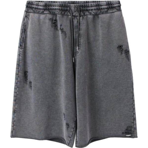 Bermuda da uomo in grigio scuro effetto strappato corto con coulisse in cotone Terranova
