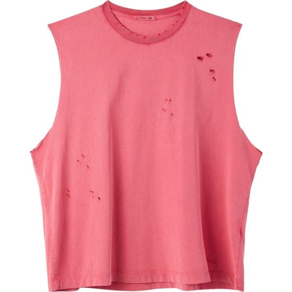Canottiera da uomo boxy in rosso classico effetto strappato girocollo senza maniche in cotone Terranova