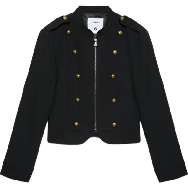 Giacca da donna in nero pece military con spalline corto a maniche lunghe con zip in poliestere Terranova