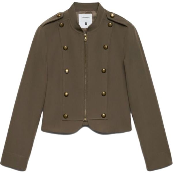 Giacca da donna in marrone scuro military con spalline corto a maniche lunghe con zip in poliestere Terranova