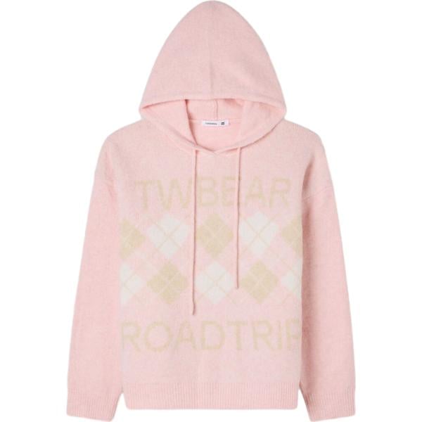 Felpa con cappuccio da donna in rosa scuro lavorato a maglia collo con cappuccio a maniche lunghe con zip in lana Terranova