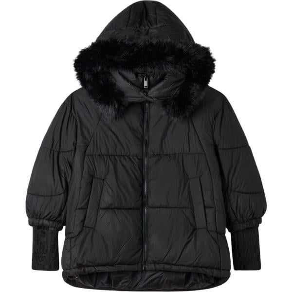 Piumino da donna in nero pece collo con cappuccio a maniche lunghe con zip Terranova