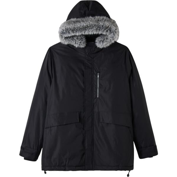 Parka da uomo in nero pece collo con cappuccio a maniche lunghe con zip Terranova