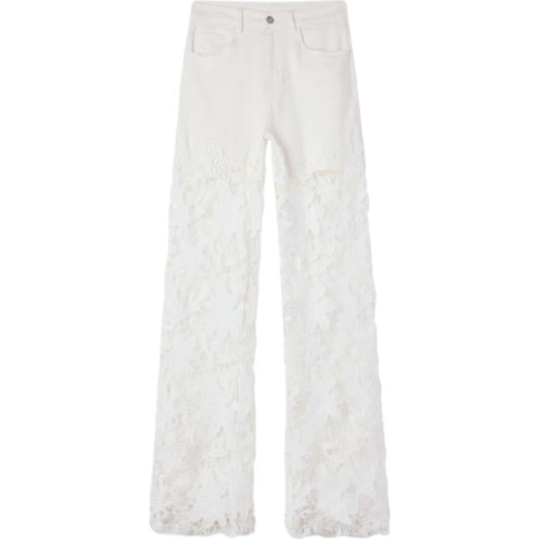 Jeans dritti da donna in bianco avorio a fiori con pizzo lungo a vita media con zip in denim Terranova Terranova