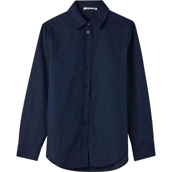 Camicia da donna in blu scuro collo classico a maniche lunghe con bottoni in cotone Terranova
