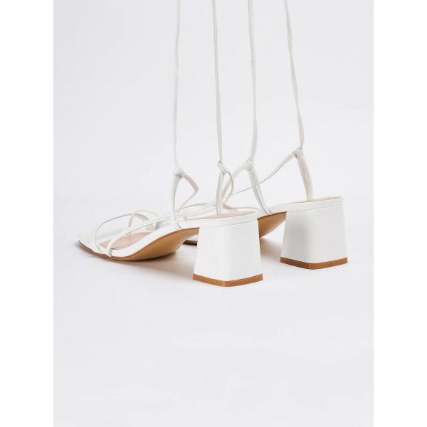 sandali con tacco da donna in bianco avorio con tacco con lacci Terranova