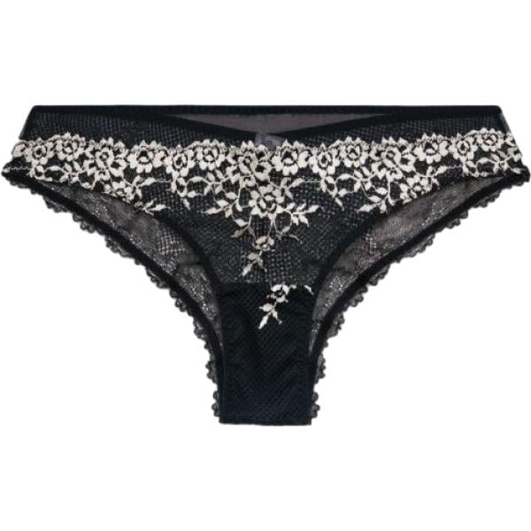 Culotte da donna in nero pece a fiori con pizzo intimo in cotone Terranova