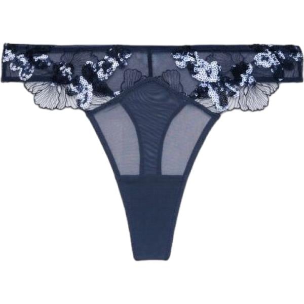 Perizoma da donna in blu scuro a fiori con paillettes intimo in cotone Terranova