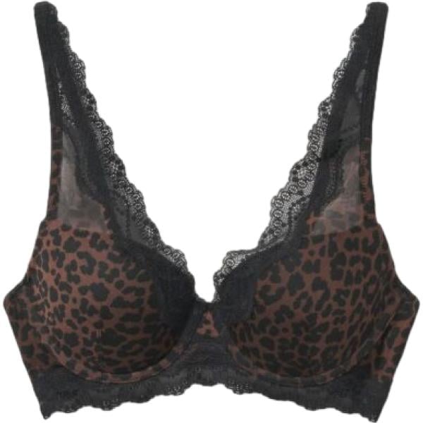 Reggiseno da donna con ferretto in marrone scuro animalier con pizzo con spalline in poliestere Terranova