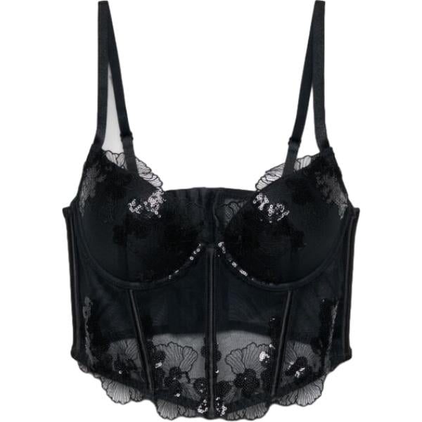 Corpo da donna in nero pece a fiori con paillettes con spalline lungo Terranova