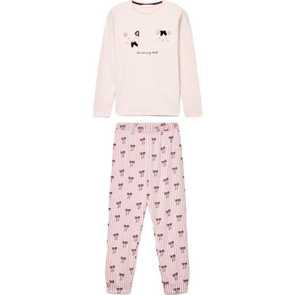 Pigiama da donna in rosa chiaro a righe a maniche lunghe in cotone Terranova
