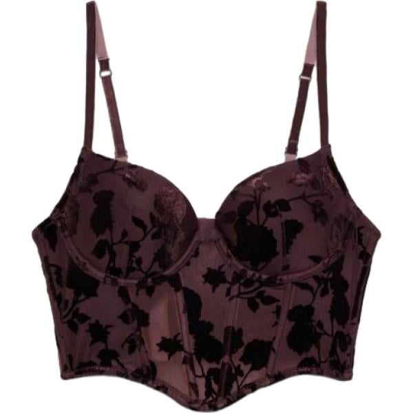 Corpo da donna con ferretto in marrone scuro a fiori con pizzo con spalline intimo in velluto Terranova