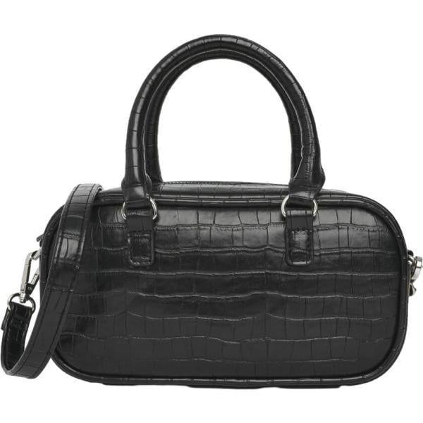 Borsa a spalla da donna in nero pece con stampe con zip Terranova