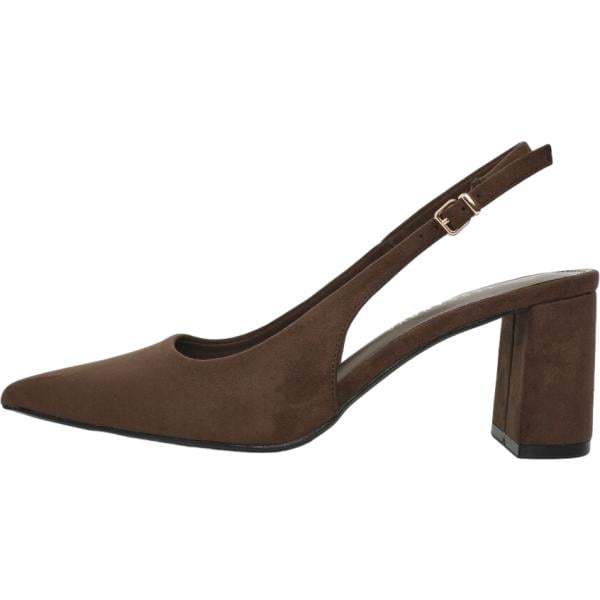 Décolleté da donna in marrone scuro con tacco squadrato a punta con cinturino in denim Terranova